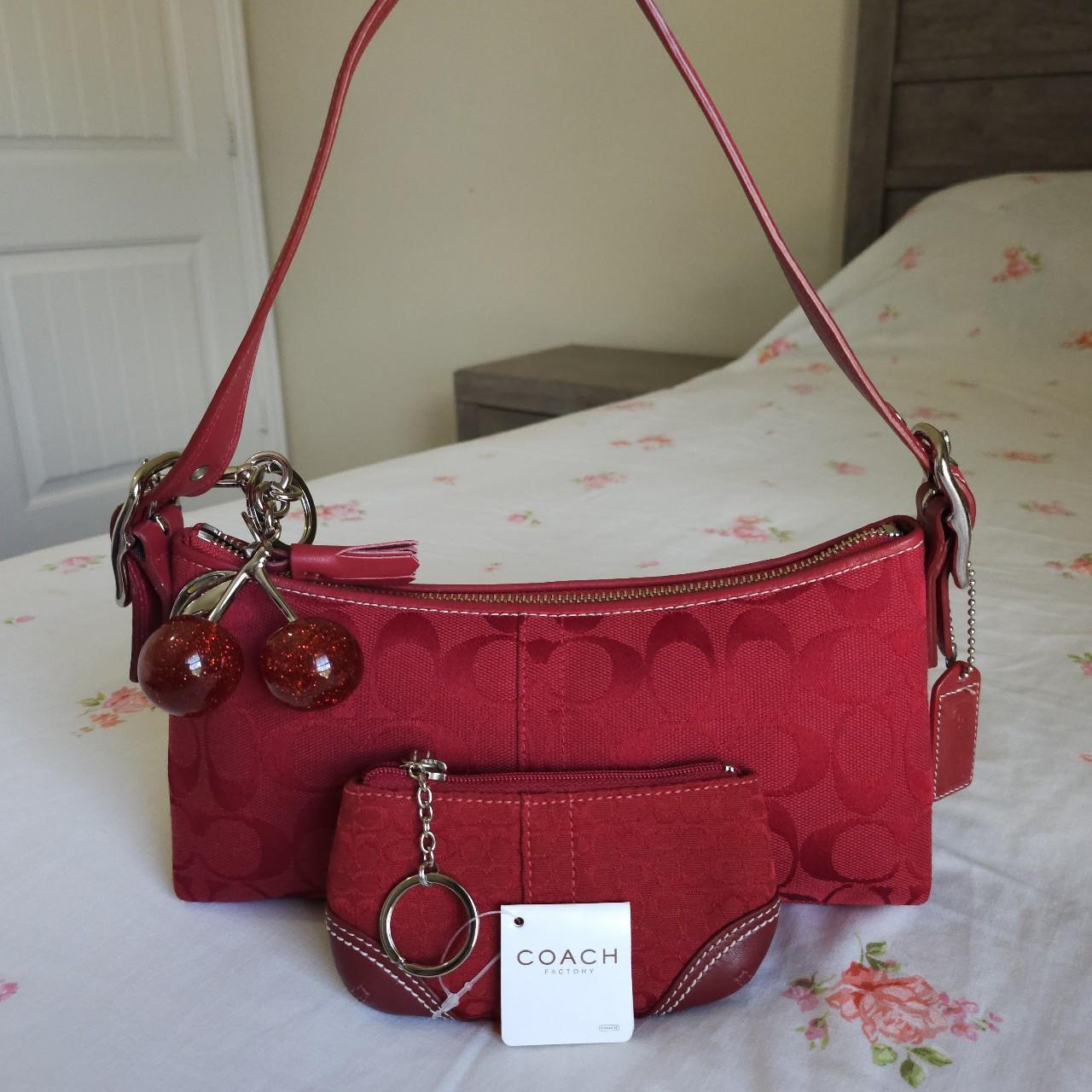 Y2K Vintage Rare Coach Red East West Baguette Shoulder Bag with coin purse