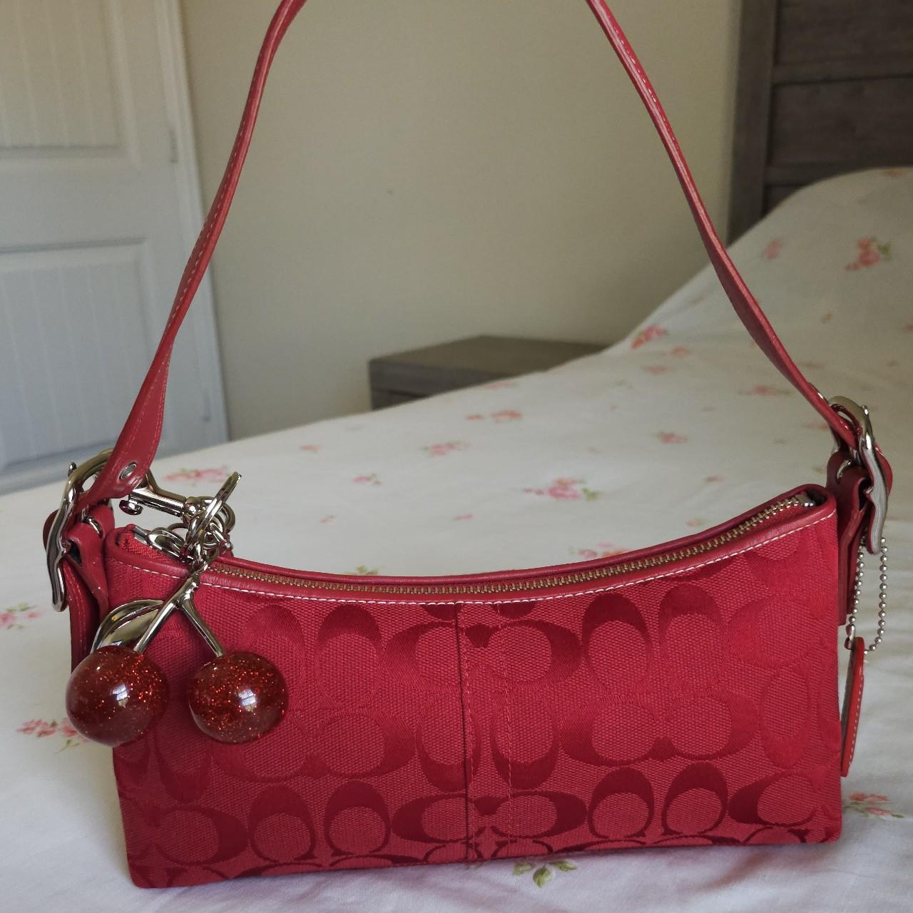 Y2K Vintage Rare Coach Red East West Baguette Shoulder Bag with coin purse