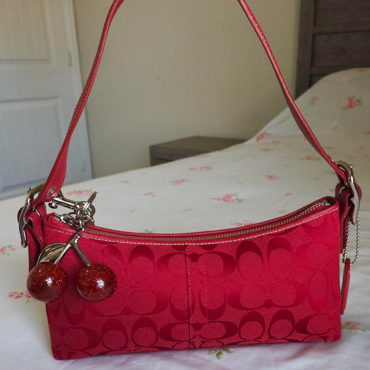 Y2K Vintage Rare Coach Red East West Baguette Shoulder Bag with coin purse